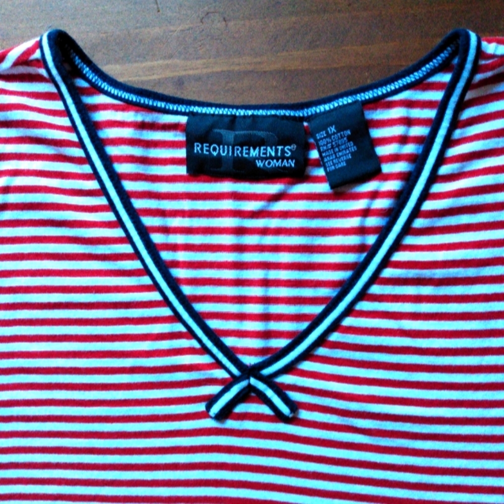 Requirements Woman Striped Cotton Jersey VNeck Top with Bow Detail - Picture 6 of 7